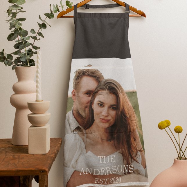 Modern Couple Collage Photo & Minimal Family Gift Apron (Creator Uploaded)