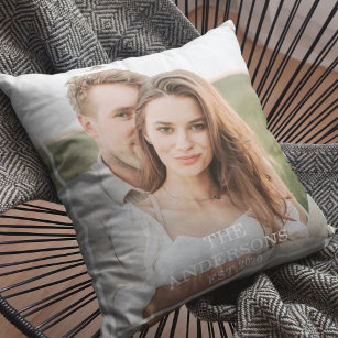 Modern Couple Collage Photo & Minimal Family Gift Outdoor Pillow