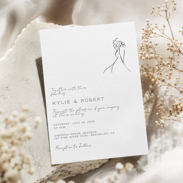 Modern Couple Drawing Romantic Wedding Invitation (Creator Uploaded)