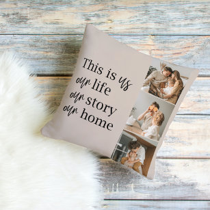 Modern Couple Family Photo & Family Quote Lovely Outdoor Pillow