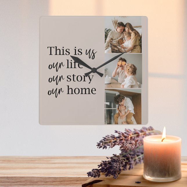 Modern Couple Family Photo & Family Quote Lovely Square Wall Clock (Creator Uploaded)