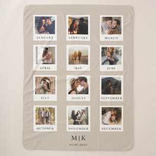 Modern Couple First Anniversary Photo Collage Sherpa Blanket