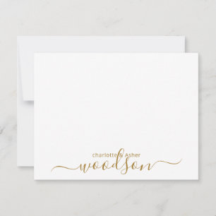Modern Couple Gold Name Monogram Note Card