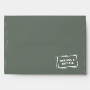 Modern Couple Names Stamp Sage Green Weddind Envelope