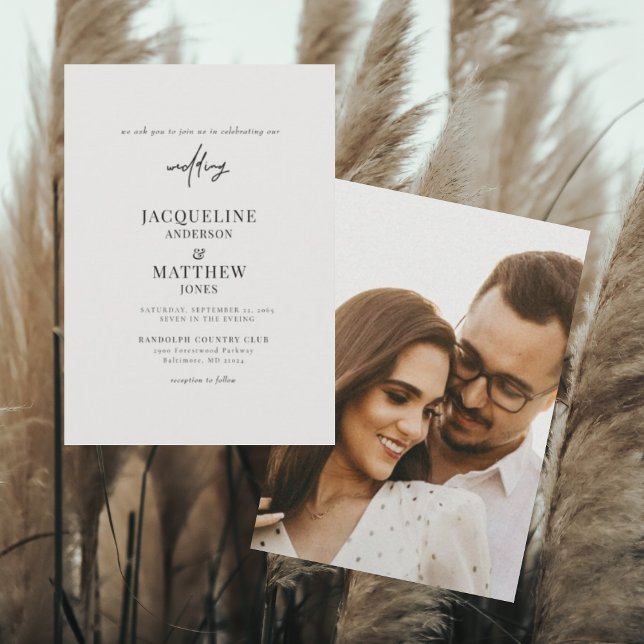 Modern Couple Photo Beige No Parents Wedding Invitation (Creator Uploaded)