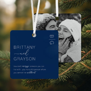 Modern Couple Photo Christmas Metal Ornament
