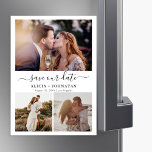 Modern couple photo collage wedding save the date magnetic invitation<br><div class="desc">Modern elegant simple photo grid collage wedding save the date magnetic card with your custom engagement photos and a trendy handwriting calligraphy script.                  Personalize it with your pictures and details!</div>