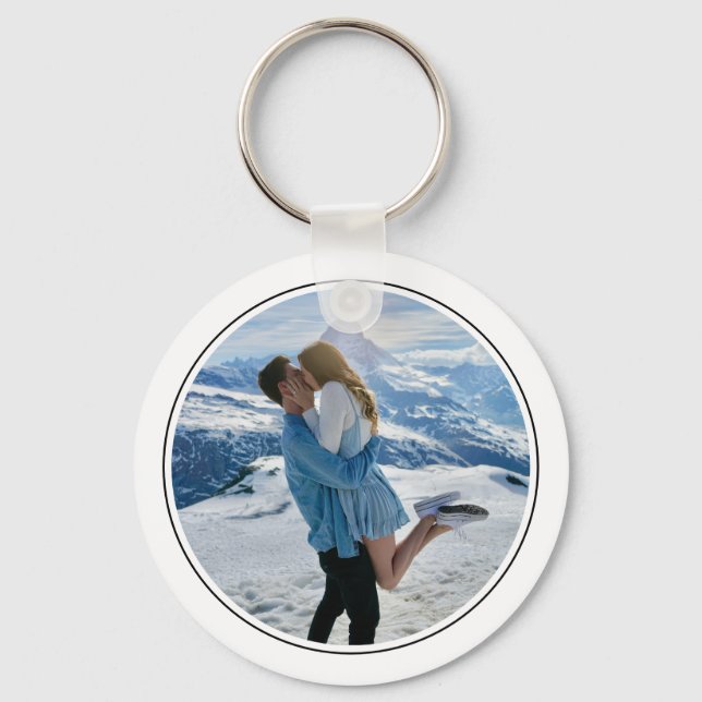 Modern Couple Photo First Christmas Engaged Keychain (Front)