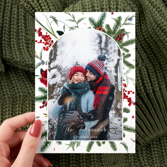 Modern Couple Photo Holiday Elegant Arch Card (Creator Uploaded)