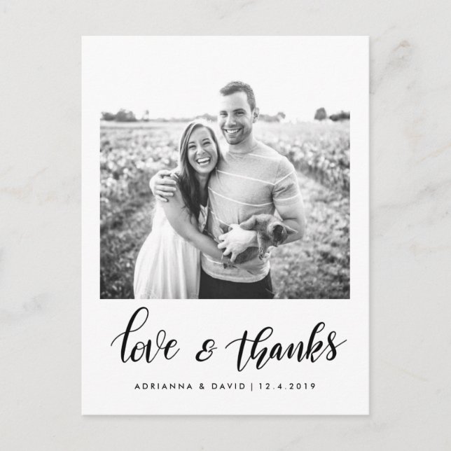 Modern Couple Photo Love & Thanks Script Postcard (Front)