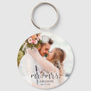 Modern Couple Photo Mr. and Mrs. Keychain
