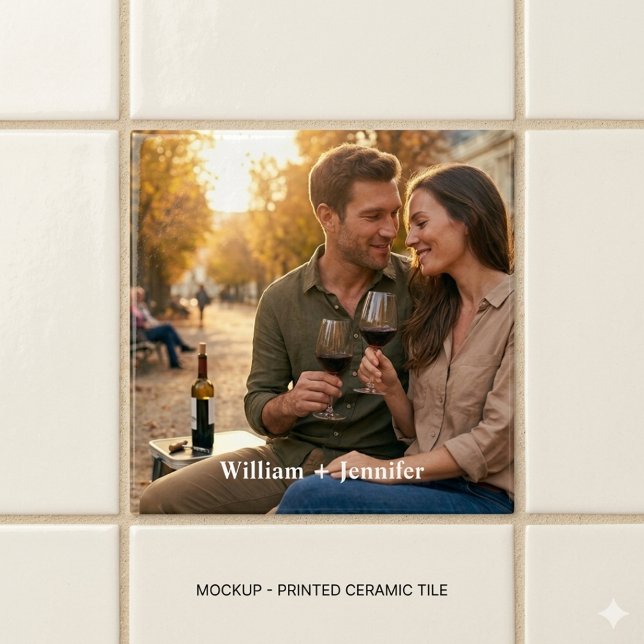 Modern Couple Photo Personalized Ceramic Tile (Creator Uploaded)