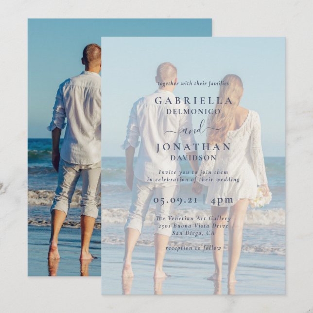 Modern Couple Photo White Overlay Wedding Invitation (Front/Back)