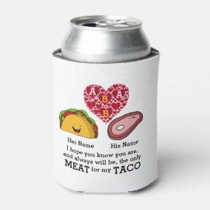 Modern Couple taco and meat lovers custom monogram Can Cooler