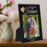 Modern Couple Wedding Photo Gold Heart Quote Black Plaque<br><div class="desc">Modern couple wedding photo frame personalized with name and date. The quote ‘we decided forever’ adds a romantic element to the photo plaque.</div>