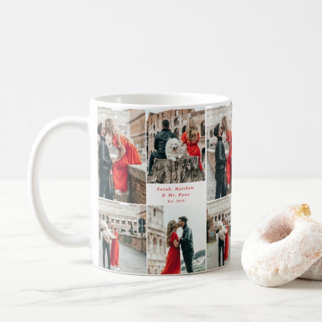 Modern Couples 4 Photo Collage Coffee Mug (With Donut)