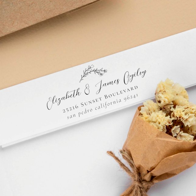 Modern Couple's Botanical Wedding Script Address Rubber Stamp (Creator Uploaded)