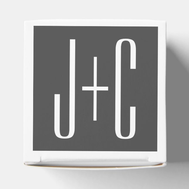 Modern Couples Initials | Grey & White Favor Box (Top)
