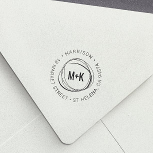 Modern Couples Monogram Round Return Address Self-inking Stamp