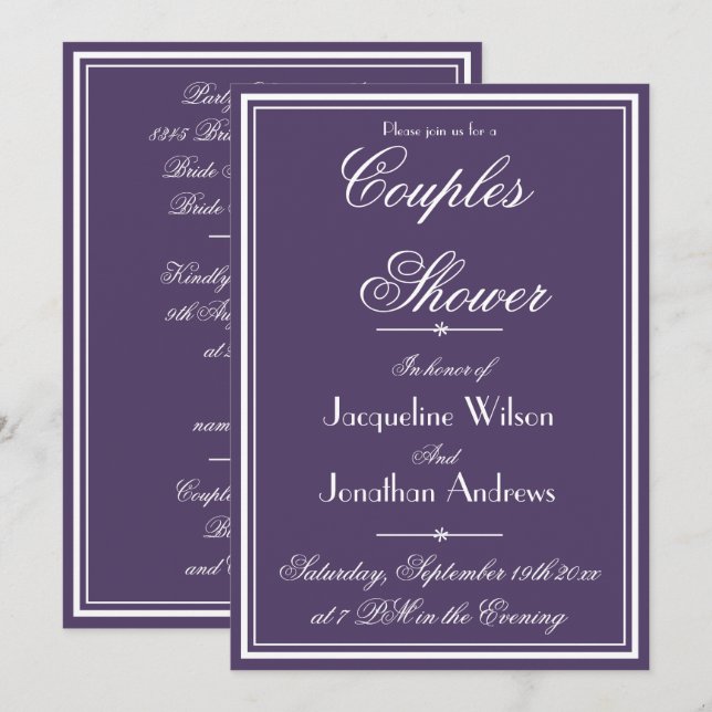 Modern Couples Shower Name Email RSVP Dusty Purple Invitation (Front/Back)