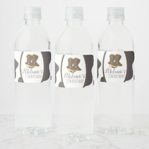 Modern Cow Print Rodeo Girls Boots Birthday Water Bottle Label