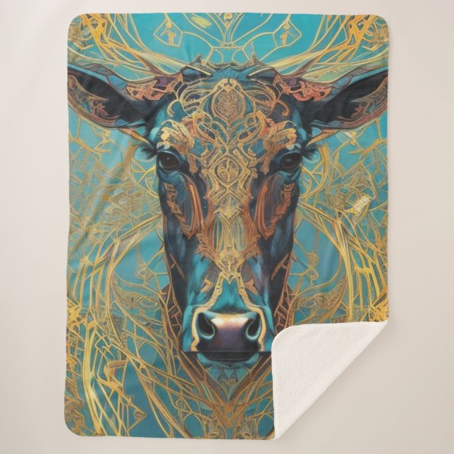 Modern Cow Sherpa Blanket (Front)