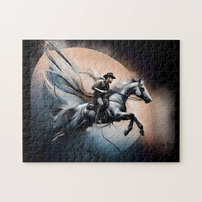 Modern Cowboy on Horse Art Jigsaw Puzzle (Horizontal)