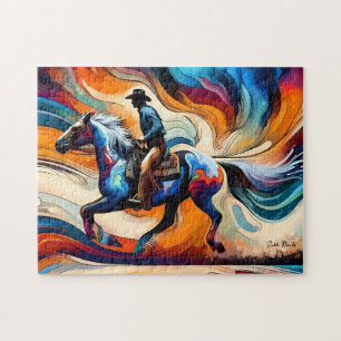 Modern Cowboy on Horse Jigsaw Puzzle