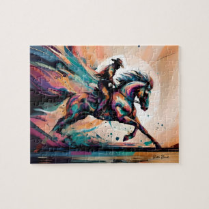 Modern Cowboy on Horse Jigsaw Puzzle