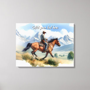 Modern Cowboy Riding a Bay Horse Canvas Print