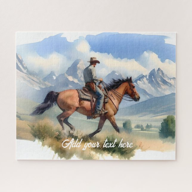 Modern Cowboy Riding a BayHorse  Jigsaw Puzzle (Horizontal)
