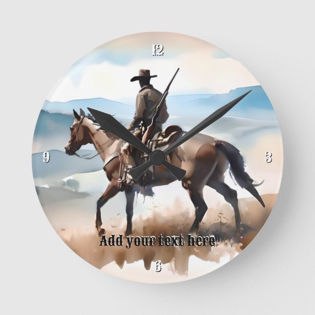 Modern Cowboy Riding a Horse  Round Clock (Front)