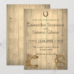 Modern Cowboy ,Wood Rustic Wedding Day Invitation