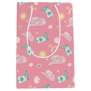 Modern Cowgirl Aries Zodiac Pattern Pink    Medium Gift Bag