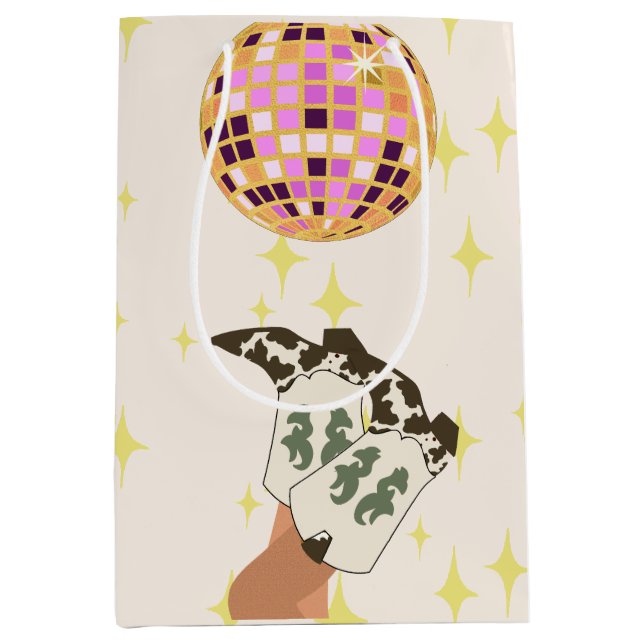 Modern Cowgirl Cowboy Disco Ball Beige Medium Gift Bag (Front)