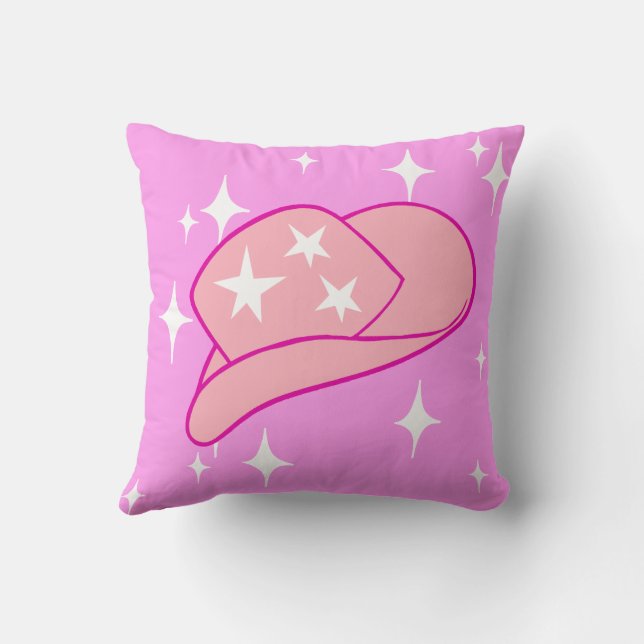 Modern Cowgirl Hat Yee Haw Starburst Pink  Throw Pillow (Back)