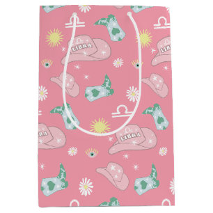 Modern Cowgirl Libra Zodiac Pattern Boho Pink    Medium Gift Bag