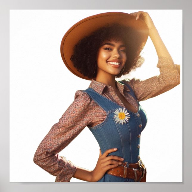 Modern Cowgirl Posing in a Cowboy Hat Wall Poster (Front)
