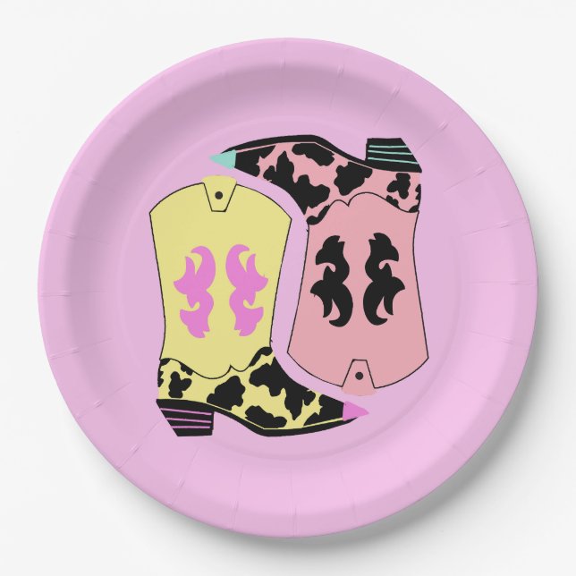 Modern Cowgirl Western Boots Farmer Ranch Cowboy Paper Plate (Front)