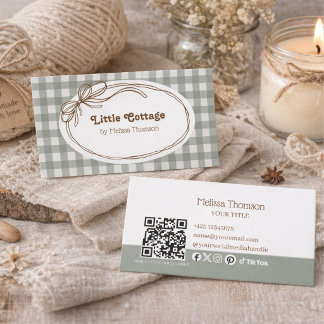 Modern Cozy Minimalist Gingham Handmade Artisan  Business Card
