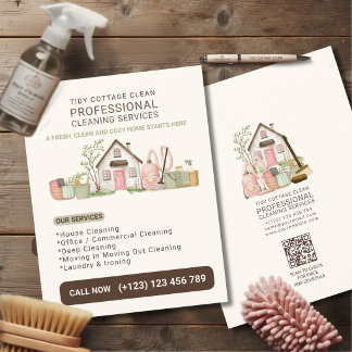 Modern Cozy Watercolor House Cleaning Services  Flyer