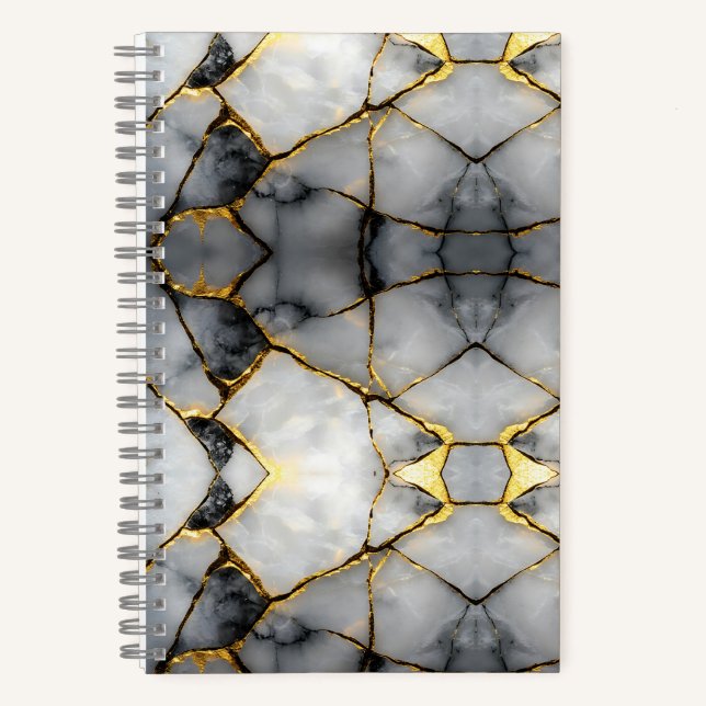 Modern Cracked Gold White & black marble Notebook (Front)