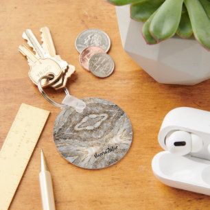 Modern Cracked Gold White marble Keychain