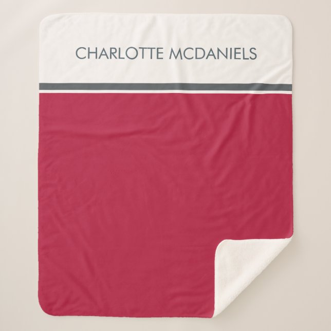 Modern Cranberry Simple Personalized Name    Sherpa Blanket (Front)