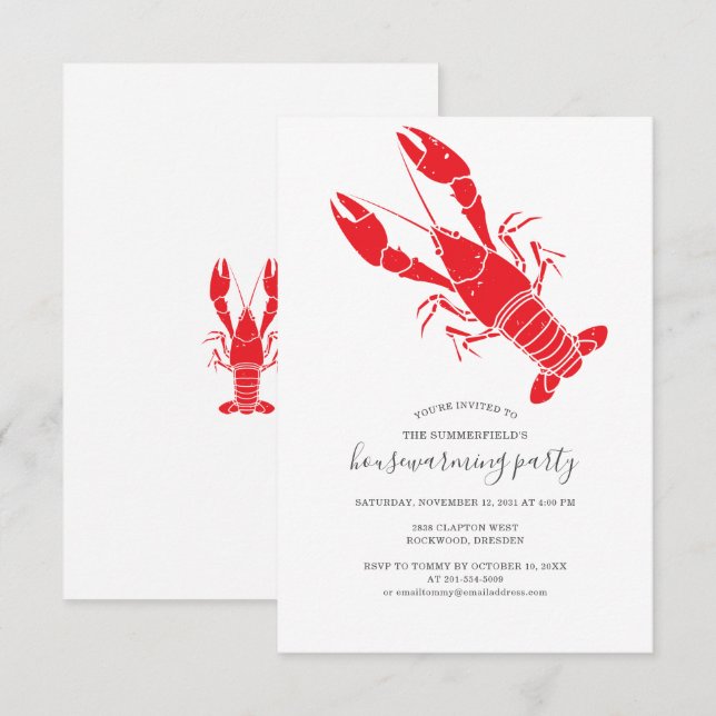 Modern Crawfish Boil Housewarming Party Invitation (Front/Back)