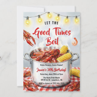 Modern Crawfish Seafood Boil Summer Party Birthday Invitation