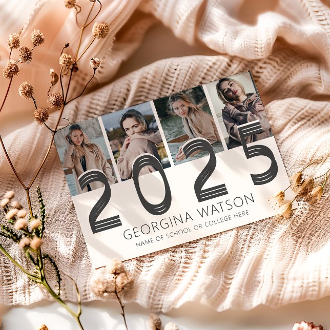 Modern Cream 5 Photo Graduation Announcement (Creator Uploaded)
