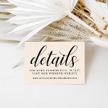 Modern Cream and Black Script Wedding Details Enclosure Card<br><div class="desc">Modern and chic neutral creamy warm white and black wedding details cards feature a stylish black typographic design with bold calligraphy script accents and elegant custom text that can be personalized with wedding website information.</div>