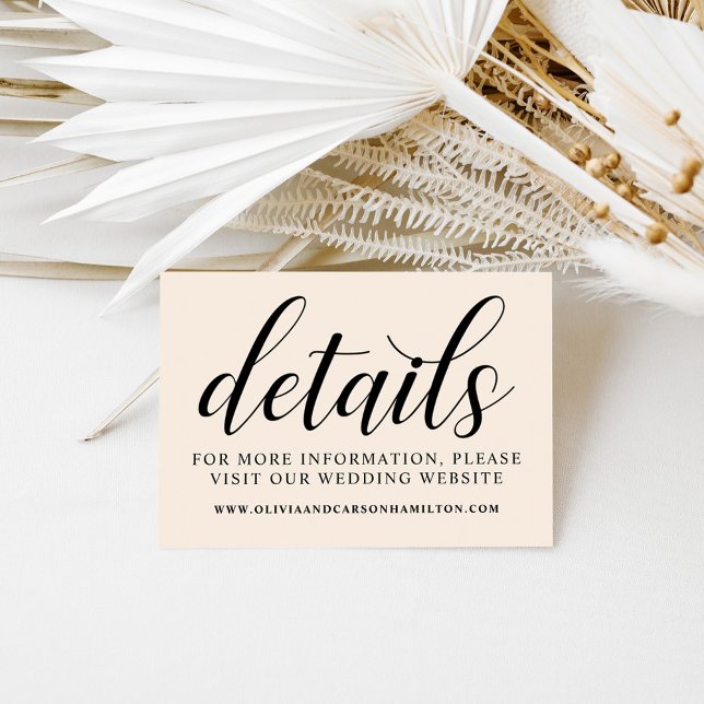 Modern Cream and Black Script Wedding Details Enclosure Card (Creator Uploaded)