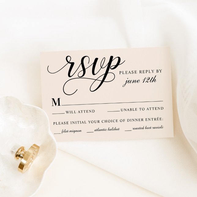 Modern Cream and Black Script Wedding RSVP Card (Creator Uploaded)